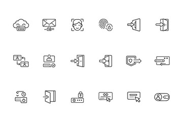 Line icons login cloud email face fingerprint door shield password user interface elements