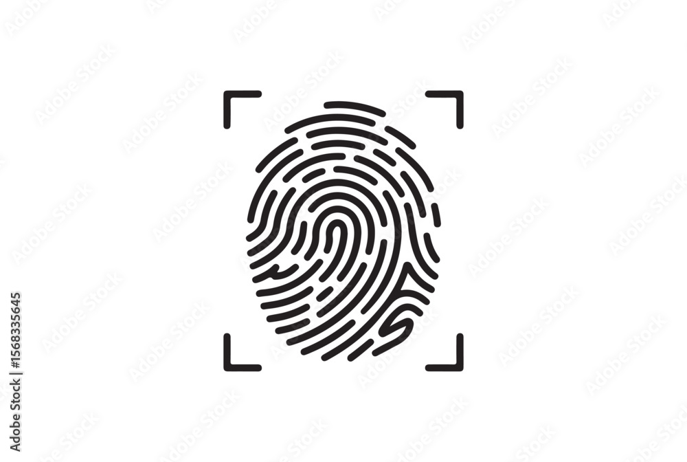 Poster black fingerprint scan icon with corner brackets isolated on white background