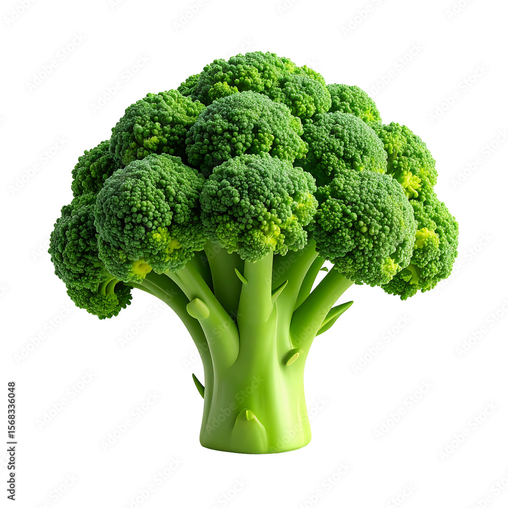 Poster vibrant green broccoli floret with round clustered heads and short stem isolated on transparent
