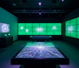 High-tech Demo Room With Green Screen Monitor Wall, Interactive Table