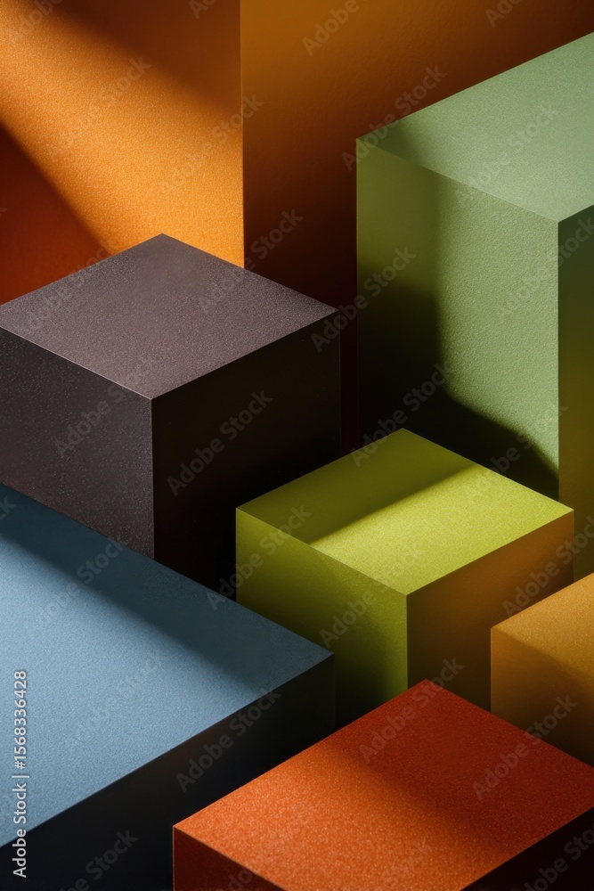 Aufkleber abstract arrangement of geometric forms in warm and cool tones, creatively illuminated with light an