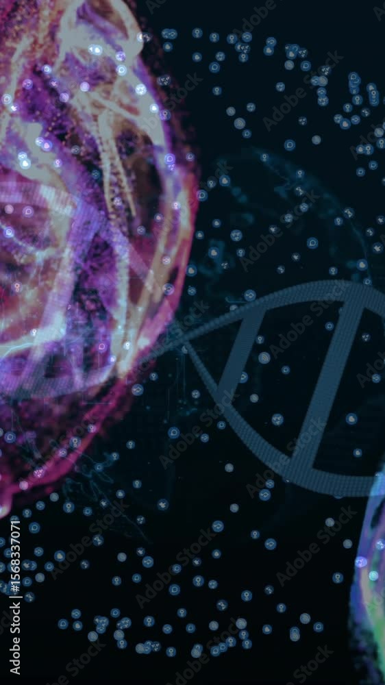 Aufkleber dna strand and molecular structures, scientific data processing animation