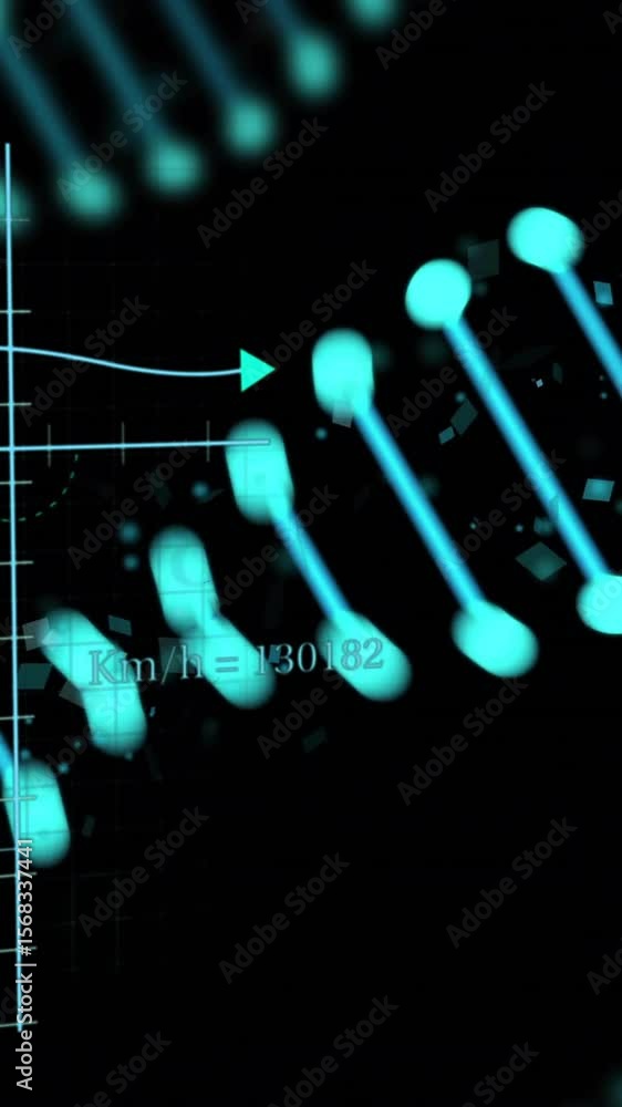 Poster dna strand and mathematical formulas, scientific data processing animation