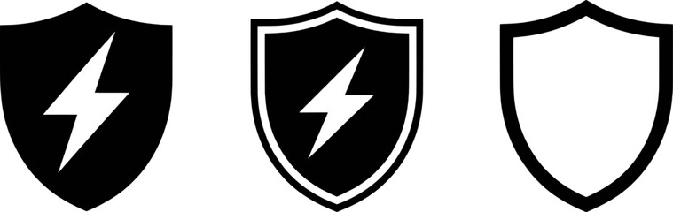 Format: Title: Black shield symbols with lightning bolt and outline variations protection