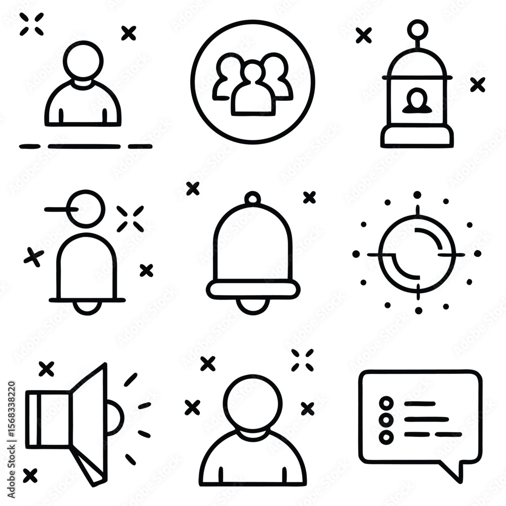 Poster minimalist line art icons for user profiles notifications communication and alerts group