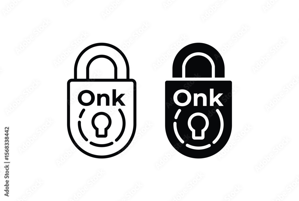 Poster two padlock icons with the word onk and a keyhole isolated on white background