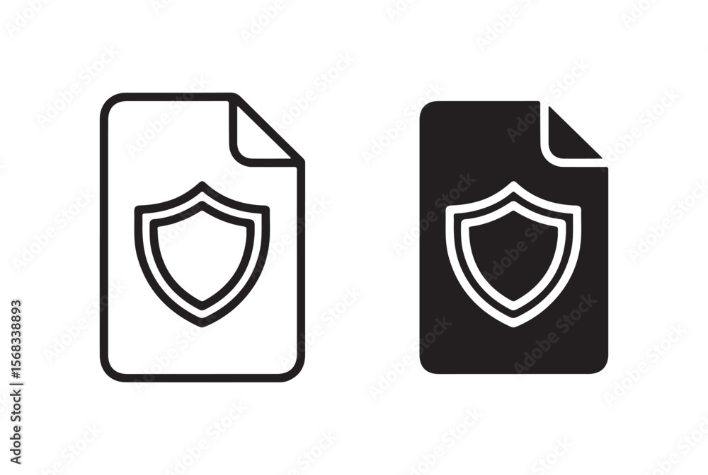 Poster two icons of a document with a shield symbol isolated on white background