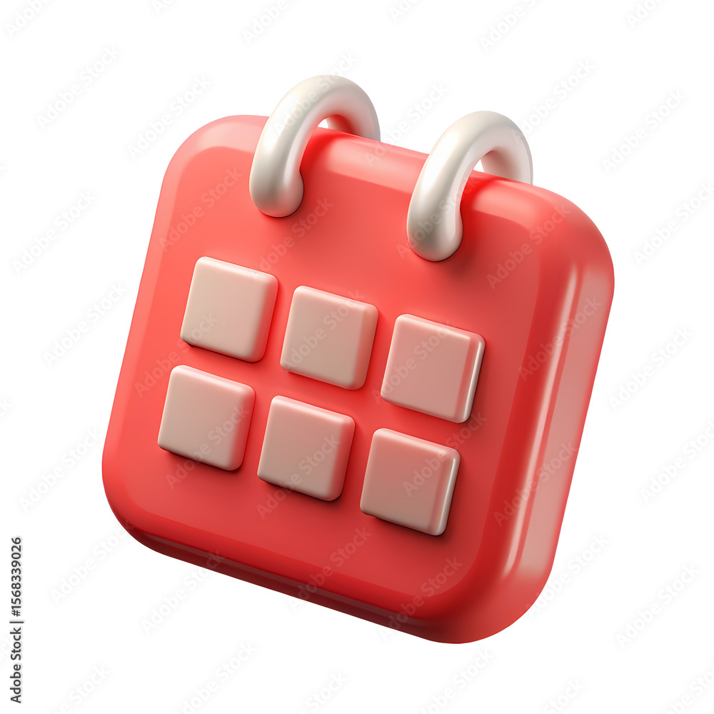 Poster 3d rendered calendar icon in red and white with transparent background for schedule and reminder pro