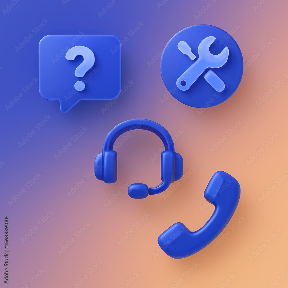 Poster a modern 3d rendering showcases customer support icons, emphasizing the importance of help and servi