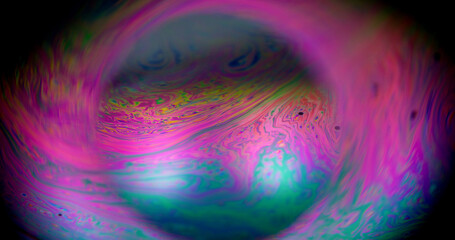 Paint defocused swirl. Liquid planet sphere. Glowing globe colorful light halo. Abstract oil flow...