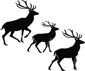 Vector art of three deer with antlers isolated on white background