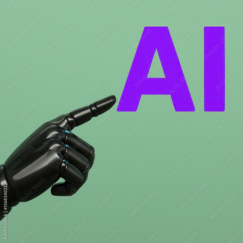 Poster the robotic hand with sleek, futuristic aesthetics, poised to interact with a vivid display of 