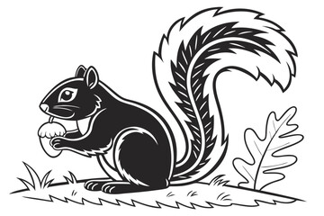 coloring page line art the squirrel black vector
