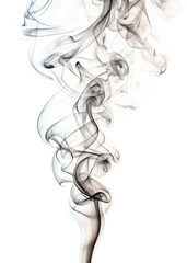 Gray smoke swirls isolated on white background