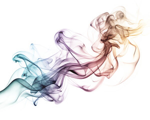 Colorful smoke swirls against a white background
