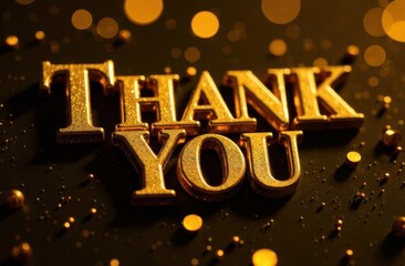 Golden thank you message with sparkling decorations on a dark background