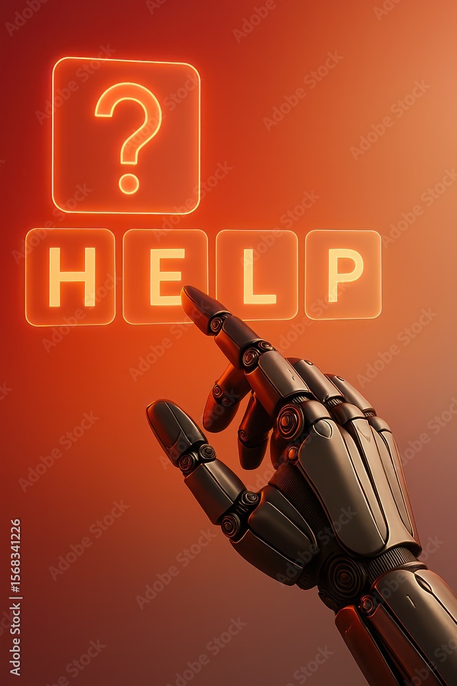 Poster a robotic hand presses the 