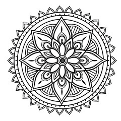 Intricate Black and White Mandala Design Circular Floral Pattern