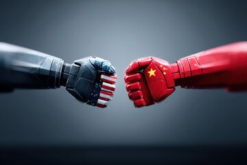 Naklejka premium Fists Colliding Depicting Usa Vs China