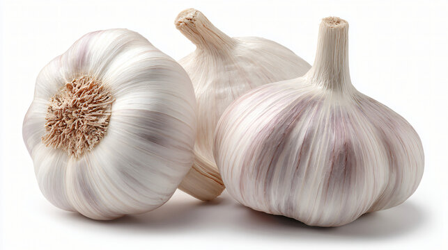 Two garlic bulbs with purple-pink stripes on skin