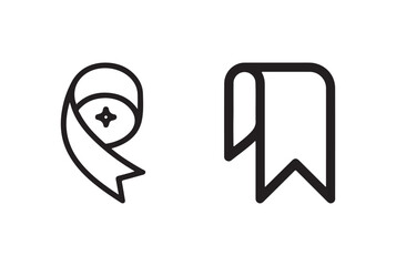 Two ribbon bookmark icons in black outline on a white background isolated on white background