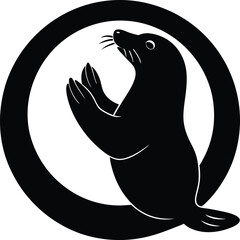 Silhouette Seal Clapping in a Circular Frame Graphic Design