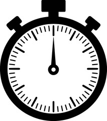 Black stopwatch symbol with white face and black markings timer time
