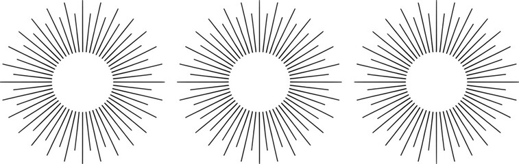 Black sunburst rays emanating from a central circle radiating lines circular