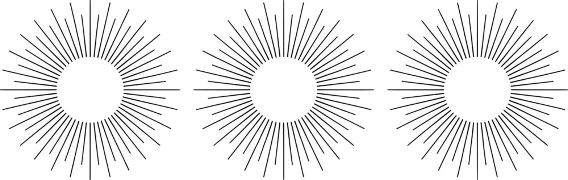 Black sunburst rays emanating from a central circle radiating lines circular