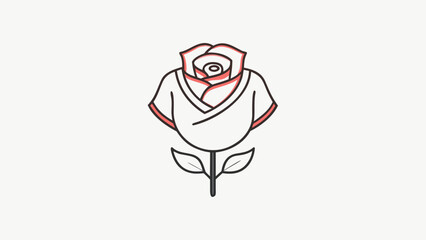 Stylized line art illustration of a single blooming rose with red accents