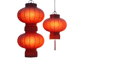 Traditional red Chinese lanterns – hanging festival lamps with warm glow. Transparent PNG. 
