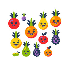 Cute Cartoon Fruits with Happy Faces-Colorful Fruit Illustration for Kids-Sweet Fruits Clipart-Healthy Food Graphics-Funny Fruit Characters for Design