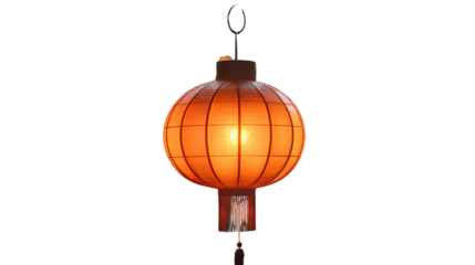 Traditional Chinese red lantern with glowing light. Transparent PNG. festive hanging decoration for celebrations, festivals, or cultural events