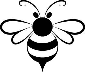 Stylized black and white bee illustration with curved wings and striped body insect vector