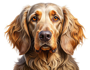 &ldquo;Front-Facing Portrait of Russian Tracker Dog with Soft Brush Detail, isolated on a transparent background&rdquo;