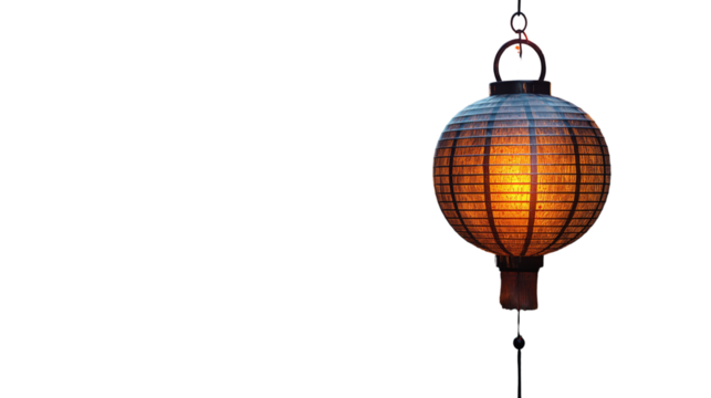 Warm glowing paper lantern suspended mid-air. Transparent PNG.  ideal for festive, cultural, or mood-setting designs