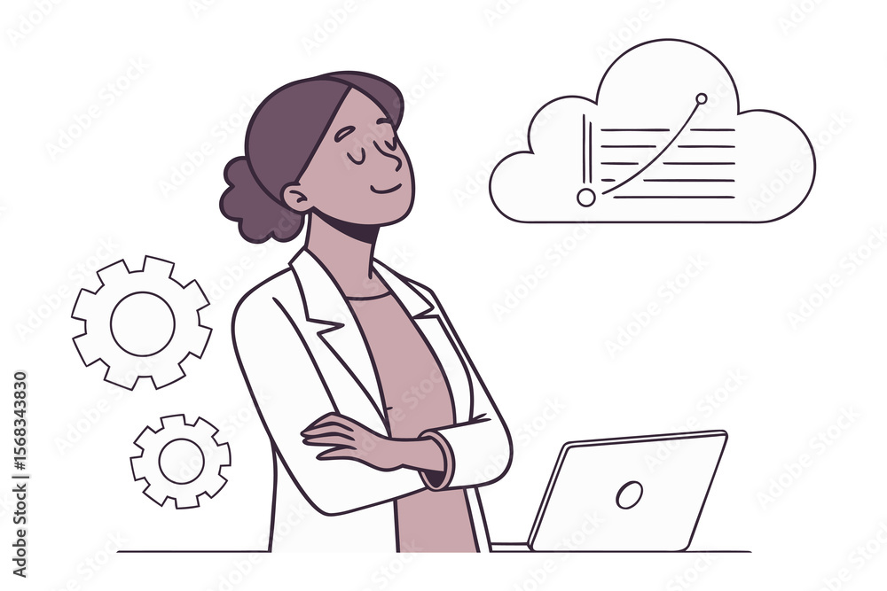 Poster digital dreamer: a focused individual stands poised, surrounded by tech elements, imagining the limi