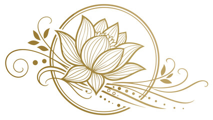 Elegant golden lotus flower design with swirls and leaves in a circle