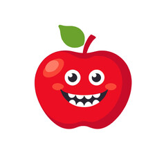 Obraz premium Happy Red Apple Cartoon Character- Cute Smiling Apple Illustration- Healthy Eating and Nutrition for Kids- Fun Fruit Mascot Design