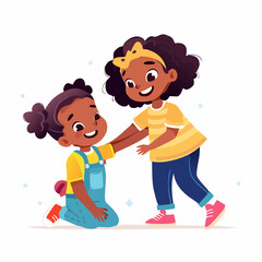 A kind child helps a classmate up after a fall, smiling warmly�highlighting empathy, emotional strength, and social values in early childhood development