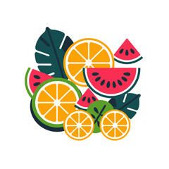 Summer Fruits-Tropical Fruits-Fresh Fruits-Vibrant Fruits-Delicious Fruits-Colorful Fruits-Healthy Fruits-Summertime Treats-Fruit Salad Design-Summer Fruit Illustration