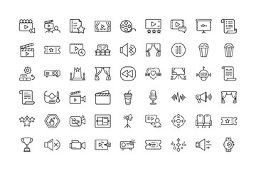 Collection of Simple Line Icons Representing Film and Cinema Concepts