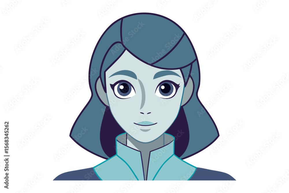 Poster smiling portrait: a digital illustration of a friendly character with a serene expression, radiating