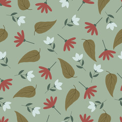 Scandinavian flowers seamless pattern. Floral vector surface design of pink and white scandi flowers