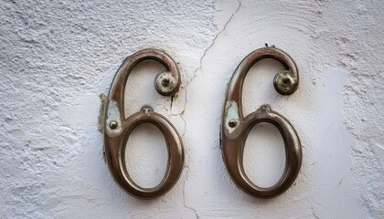 traditional metal digits six and six on an old white plastered wall