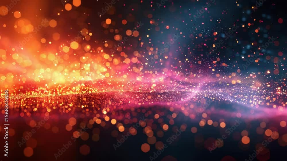 Poster glowing bokeh background with vibrant festive lighting. bokeh background provides a soft focus of gl