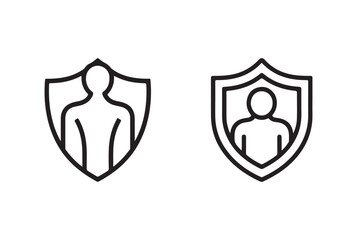 Two shield icons with human figures inside representing personal security and protection isolated on white background