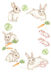 Watercolor White Rabbit Life Cycle, cute farm animal growth stage poster, bunny print