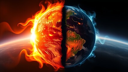 An abstract Earth split into glowing and dark halves, depicting global energy imbalance.