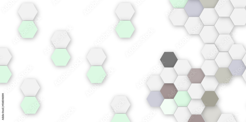 Poster abstract white hexagon vector wallpaper with hexagon grid realistic geometric mesh cells texture min